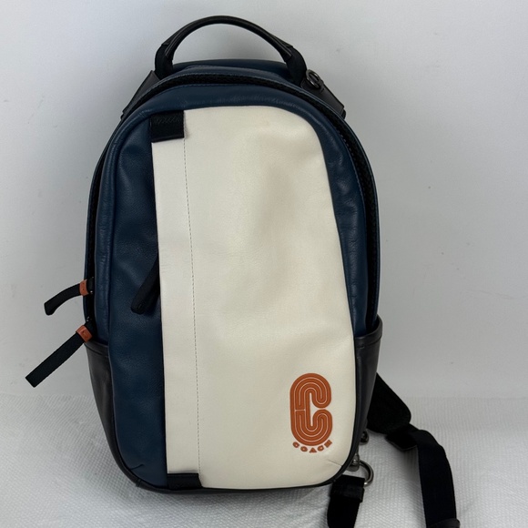 Genuine Men's COACH EDGE Pack Colorblock Crossbody Leather Bag Navy Blue White - Picture 1 of 16